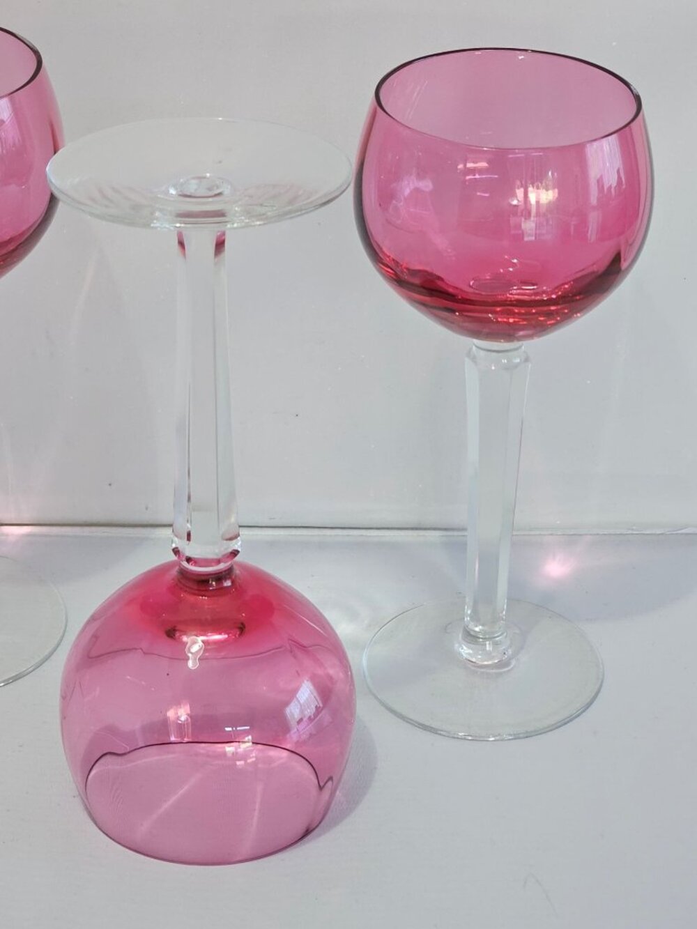 Cranberry Pink Wine Glasses Set/4 Mid Century Modern Vintage Cocktails Goblets F - Picture 8 of 9